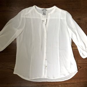 H&M Sheer White Pleated Button-down Blouse
